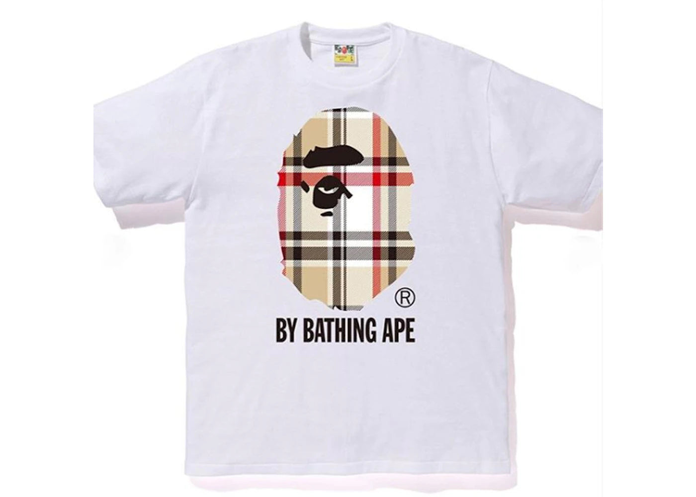 T-shirt BAPE By Bathing Ape logo tête de singe rayures blanc/beige