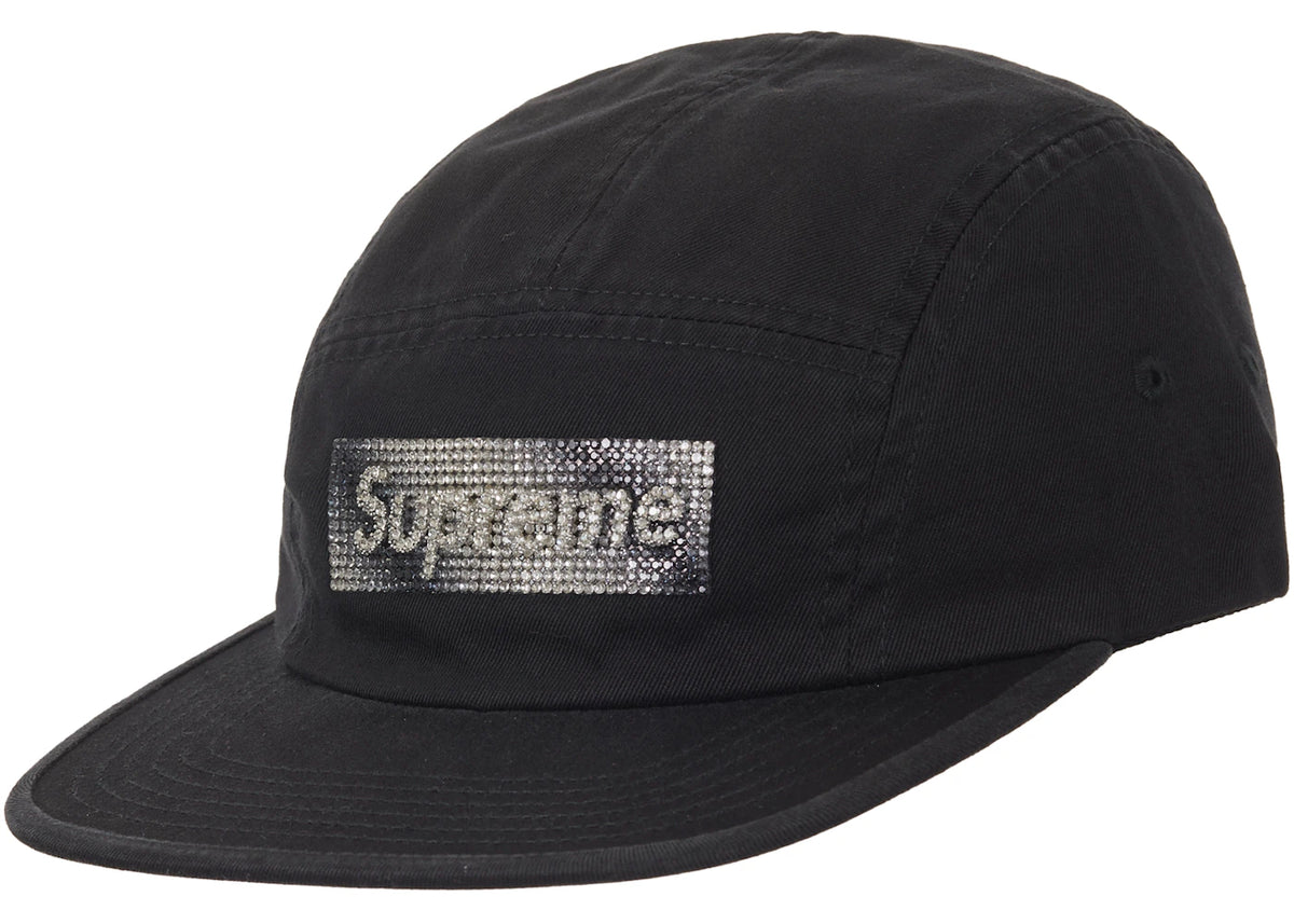 Supreme Rhinestone Label Camp Cap Black