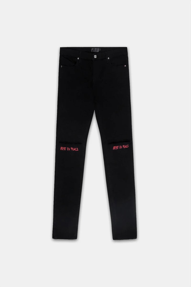 BRYANT RIPPED SKINNY JEAN | BLACK RED REST IN PEACE