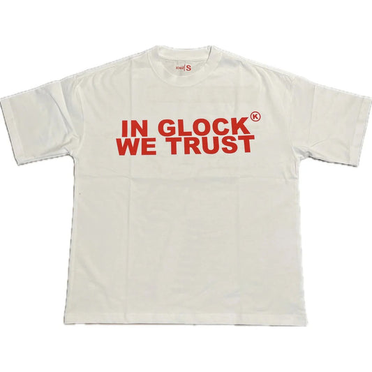 IN GLOCK WE TRUST TEE WHITE/RED