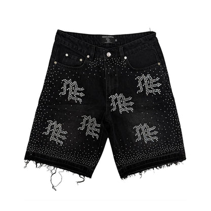 Mixed Emotion Black “ME” Rhinestone Denim Shorts