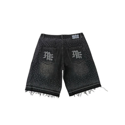Mixed Emotion Black “ME” Rhinestone Denim Shorts