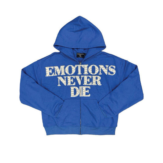 MIXED EMOTION Blue "End" Rhinestone Hoodie