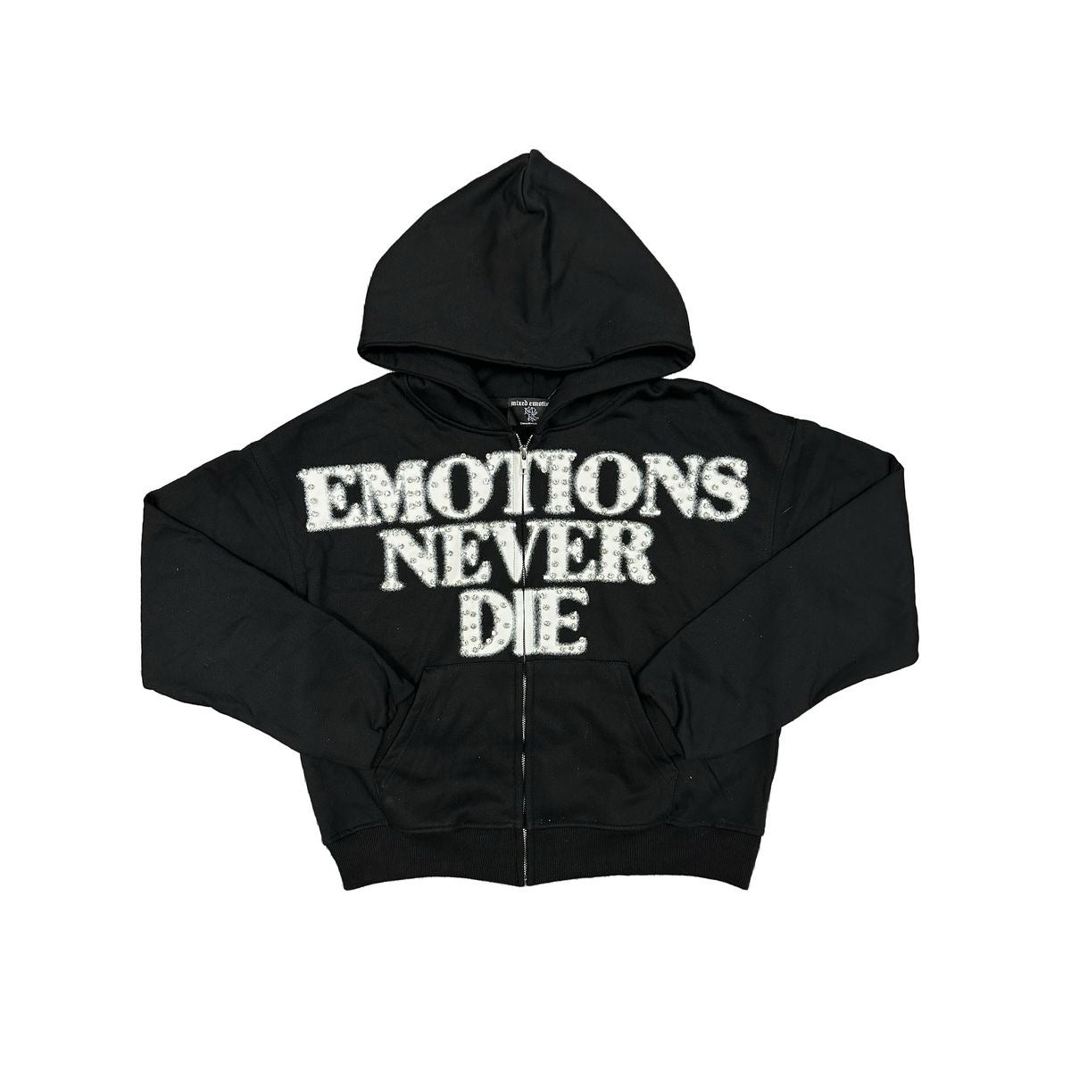 MIXED EMOTION Black ‘End’ Rhinestone hoodie