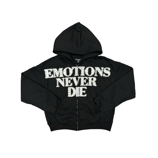 MIXED EMOTION Black ‘End’ Rhinestone hoodie