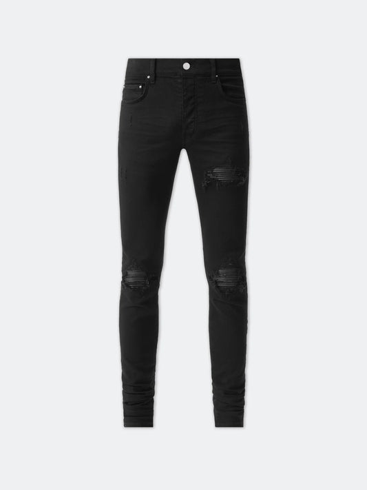 Amiri MX1 Black Leather Patch Jeans