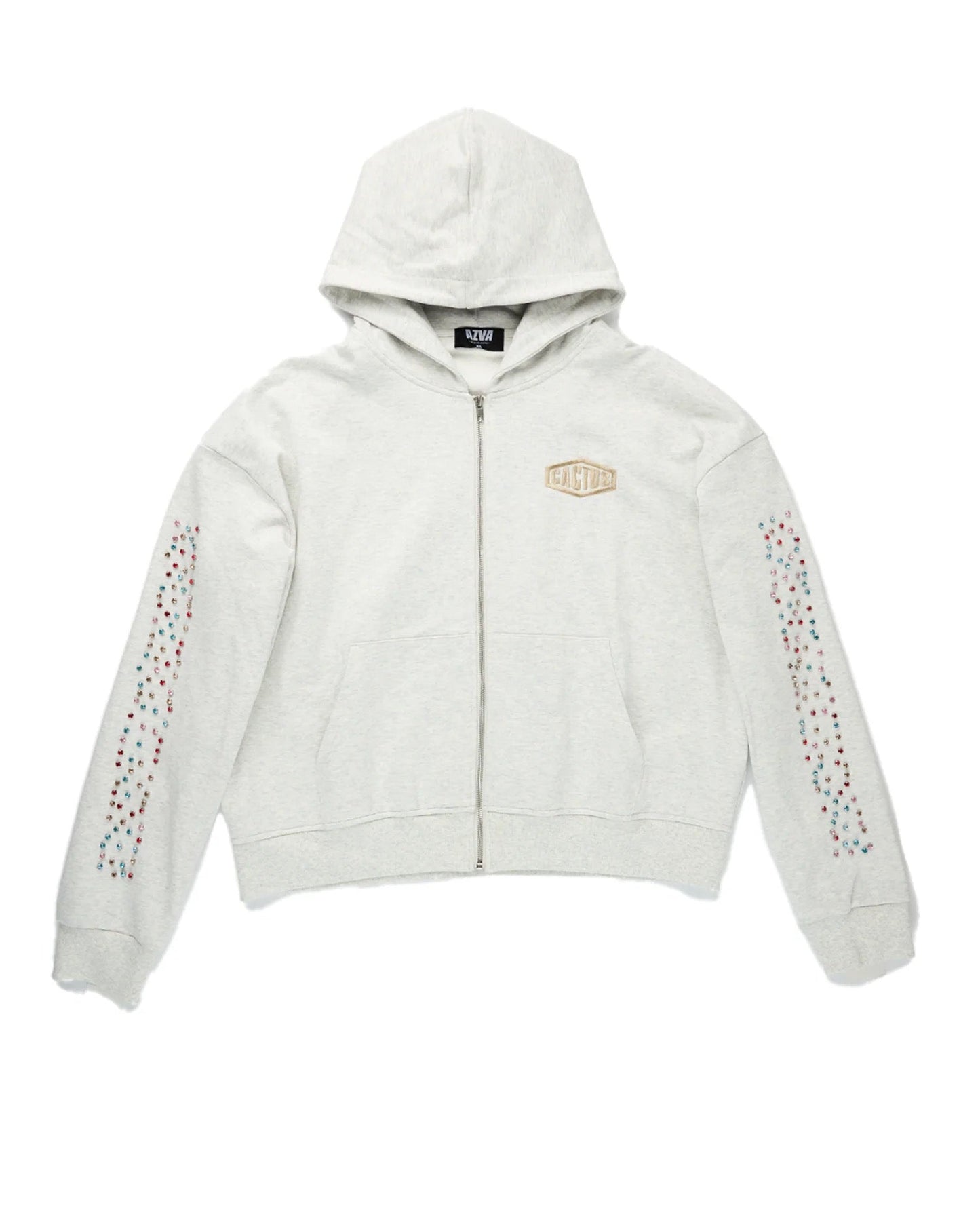 AZVA Crystal Cactus Zip Hoodie - Grey