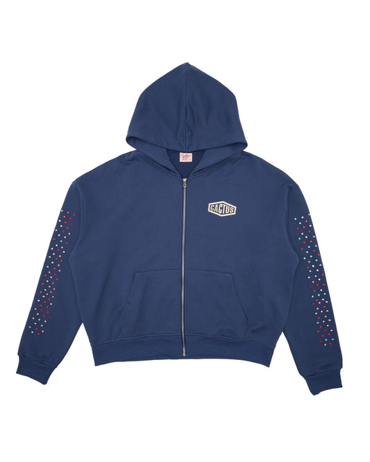AZVA CRYSTAL CACTUS ZIP HOODIE - NAVY