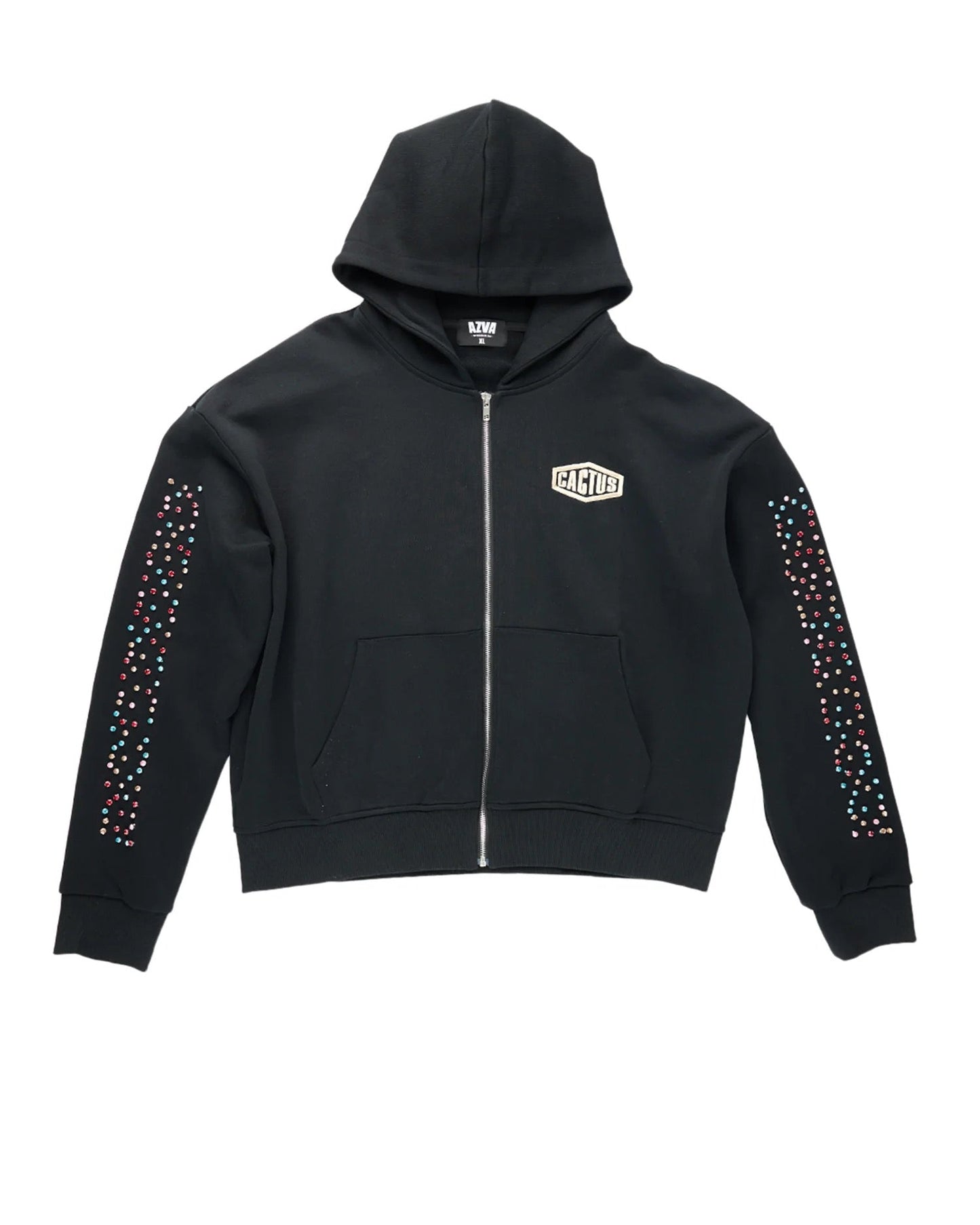 Azva Crystal Cactus Zip Hoodie - Black