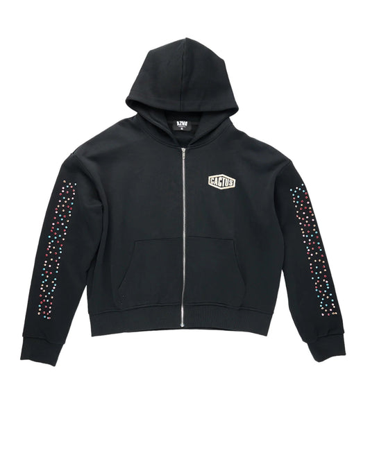 Azva Crystal Cactus Zip Hoodie - Black
