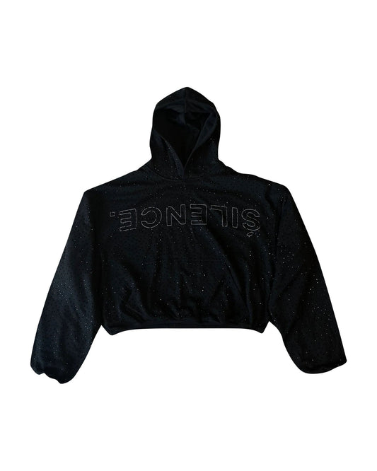 SILENCE BY ONYX ONYX VVS RHINESTONE HOODIE IN BLACK