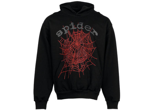 Sp5der OG Rhinestone Logo Hoodie Black