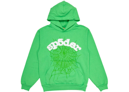 Sp5der Rhinestone Web Hoodie Slime Green