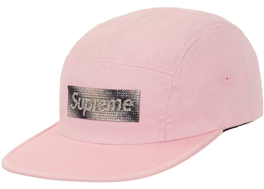 Supreme Rhinestone Label Camp Cap Pink