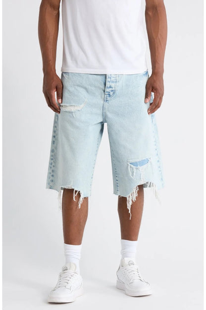 Blowout Patched Raw Hem Denim Shorts