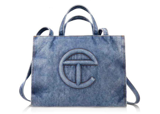 Telfar Medium Denim Shopping Bag Blue